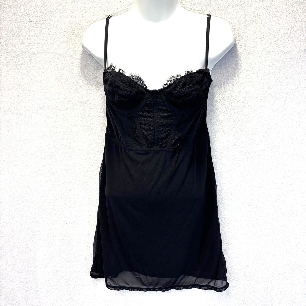 Urban Outfitters Lace Bustier Slip Dress Womens M Black Vamp Goth Femme Fatale